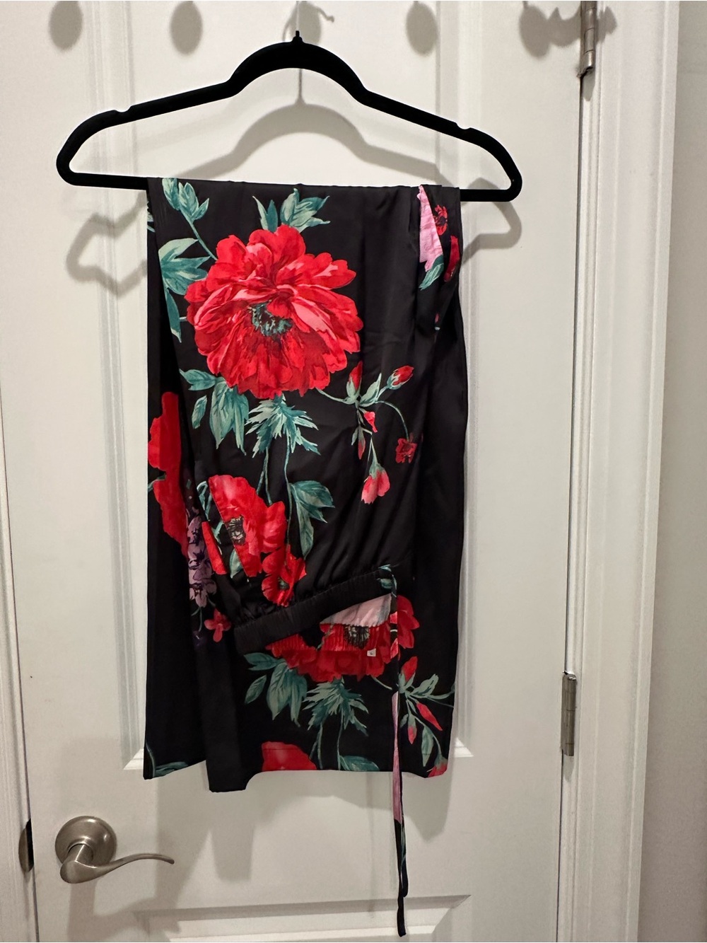Soma Black Floral Sleep Pants with Red & Green Bloom Print